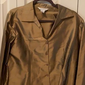 Bronze silk button up light weight blouse